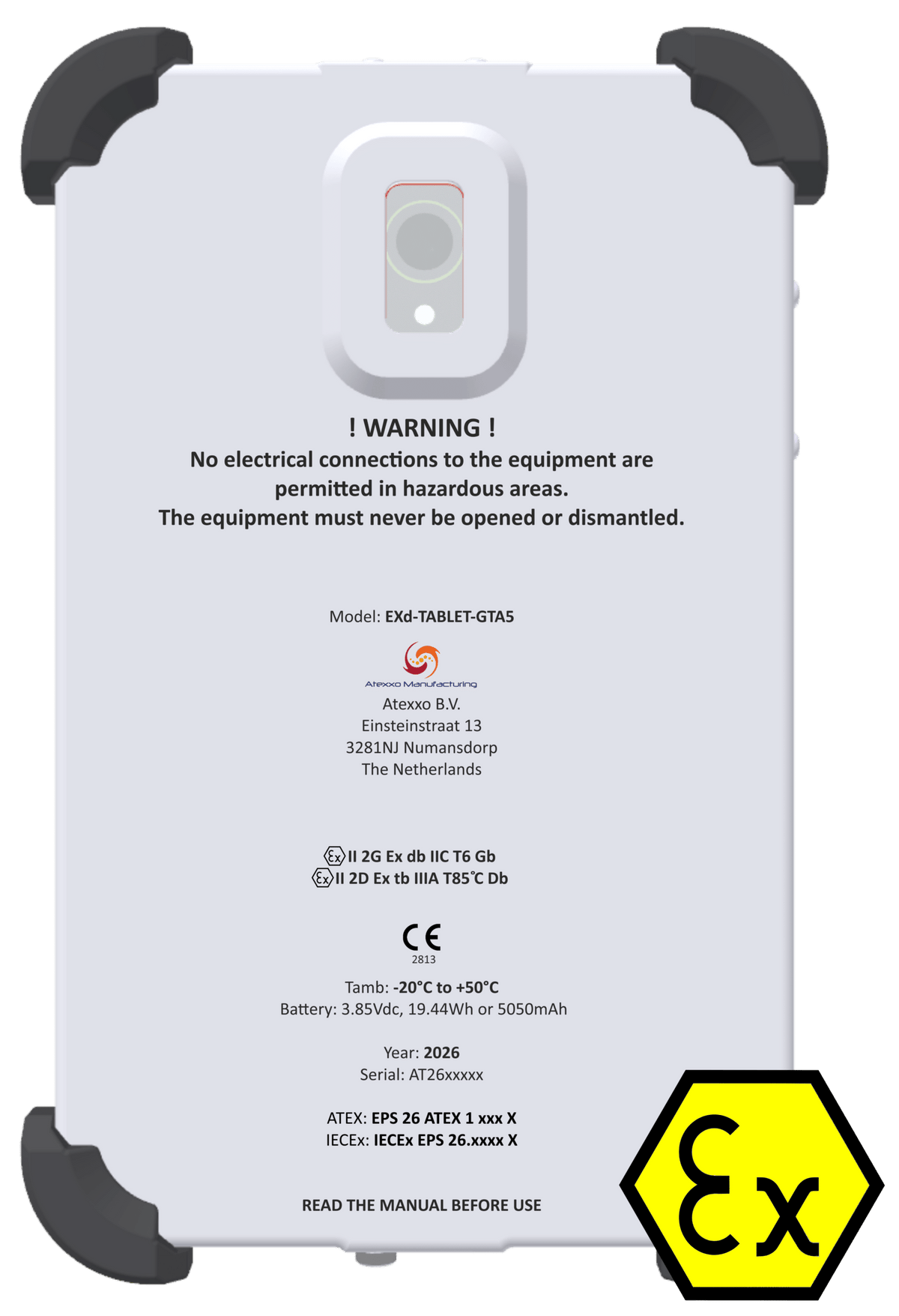 Atexxo explosion-proof Samsung Galaxy Tab Active 5, rear view